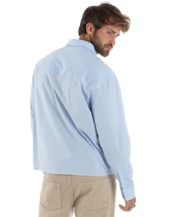 Camicia Uomo Crop Cotone Boxy Fit Celeste C2965A