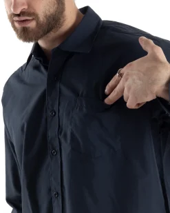 Camicia Uomo Cropped Maniche Lunghe Taschino Boxy Fit Blu C2825A