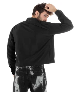 Camicia Uomo Cropped Maniche Lunghe Taschino Boxy Fit Nero C2823A