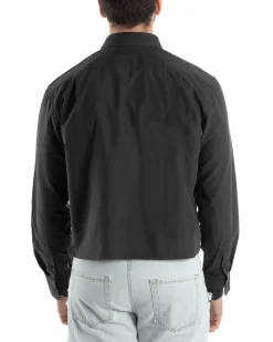Camicia Uomo Cropped Maniche Lunghe Taschino Boxy Fit Piombo C2827A