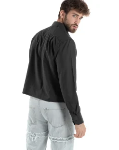 Camicia Uomo Cropped Maniche Lunghe Taschino Boxy Fit Piombo C2827A