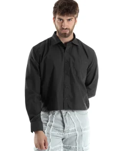 Camicia Uomo Cropped Maniche Lunghe Taschino Boxy Fit Piombo C2827A