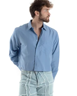 Camicia Uomo Cropped Maniche Lunghe Taschino Boxy Fit Polvere C2828A