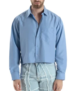 Camicia Uomo Cropped Maniche Lunghe Taschino Boxy Fit Polvere C2828A