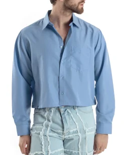 Camicia Uomo Cropped Maniche Lunghe Taschino Boxy Fit Polvere C2828A