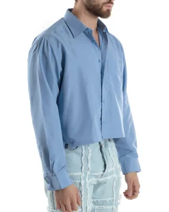 Camicia Uomo Cropped Maniche Lunghe Taschino Boxy Fit Polvere C2828A