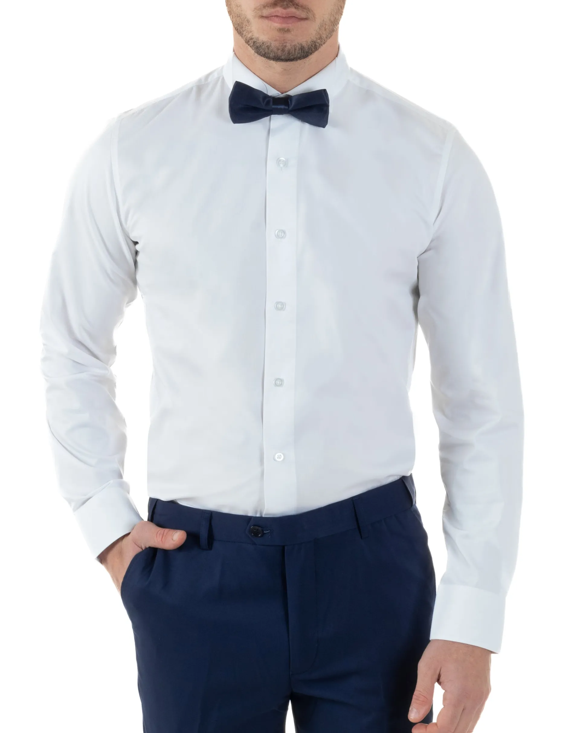 Camicia Uomo Da Smoking Collo Diplomatico Slim Fit Basic Bianco C2951A