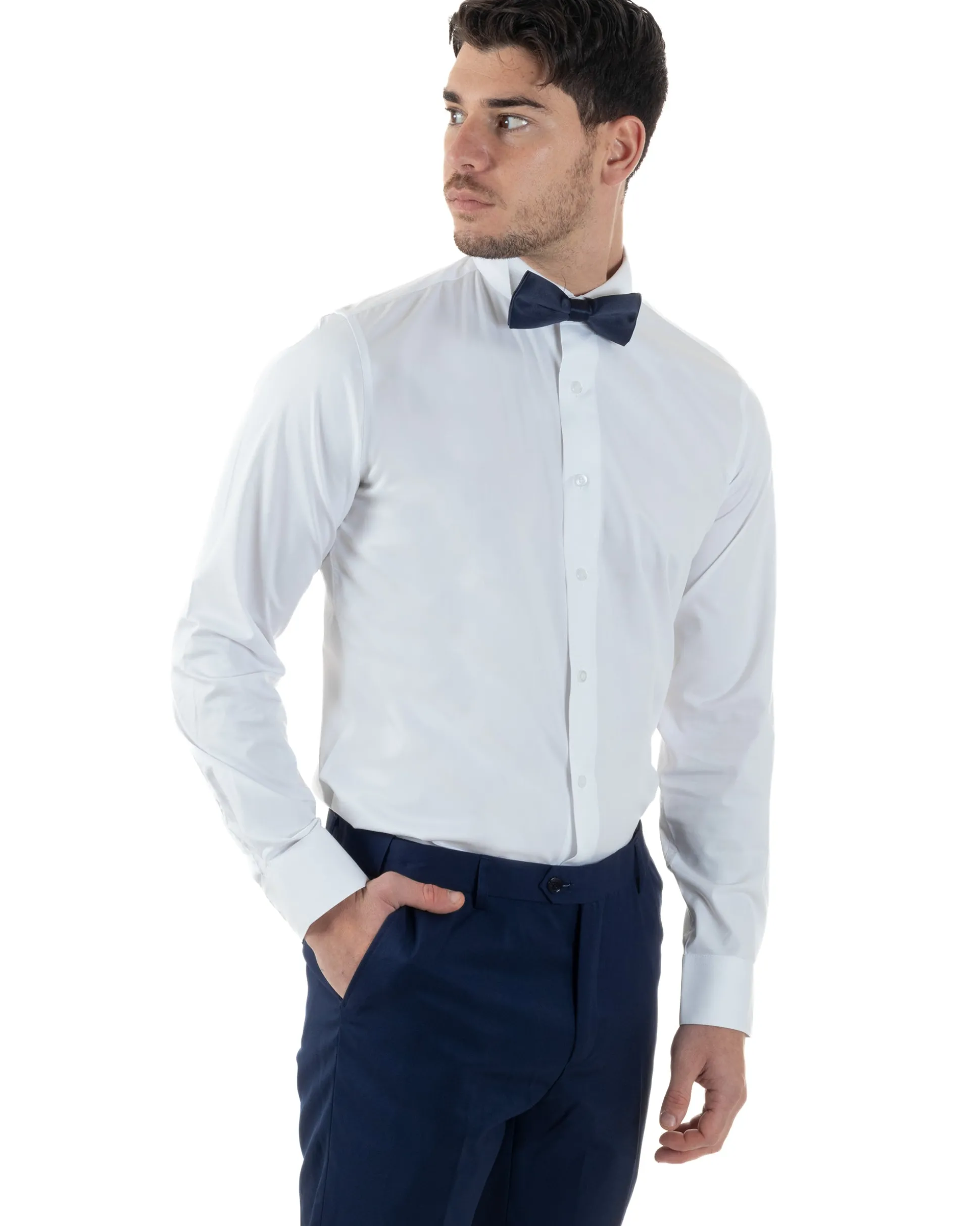 Camicia Uomo Da Smoking Collo Diplomatico Slim Fit Basic Bianco C2951A