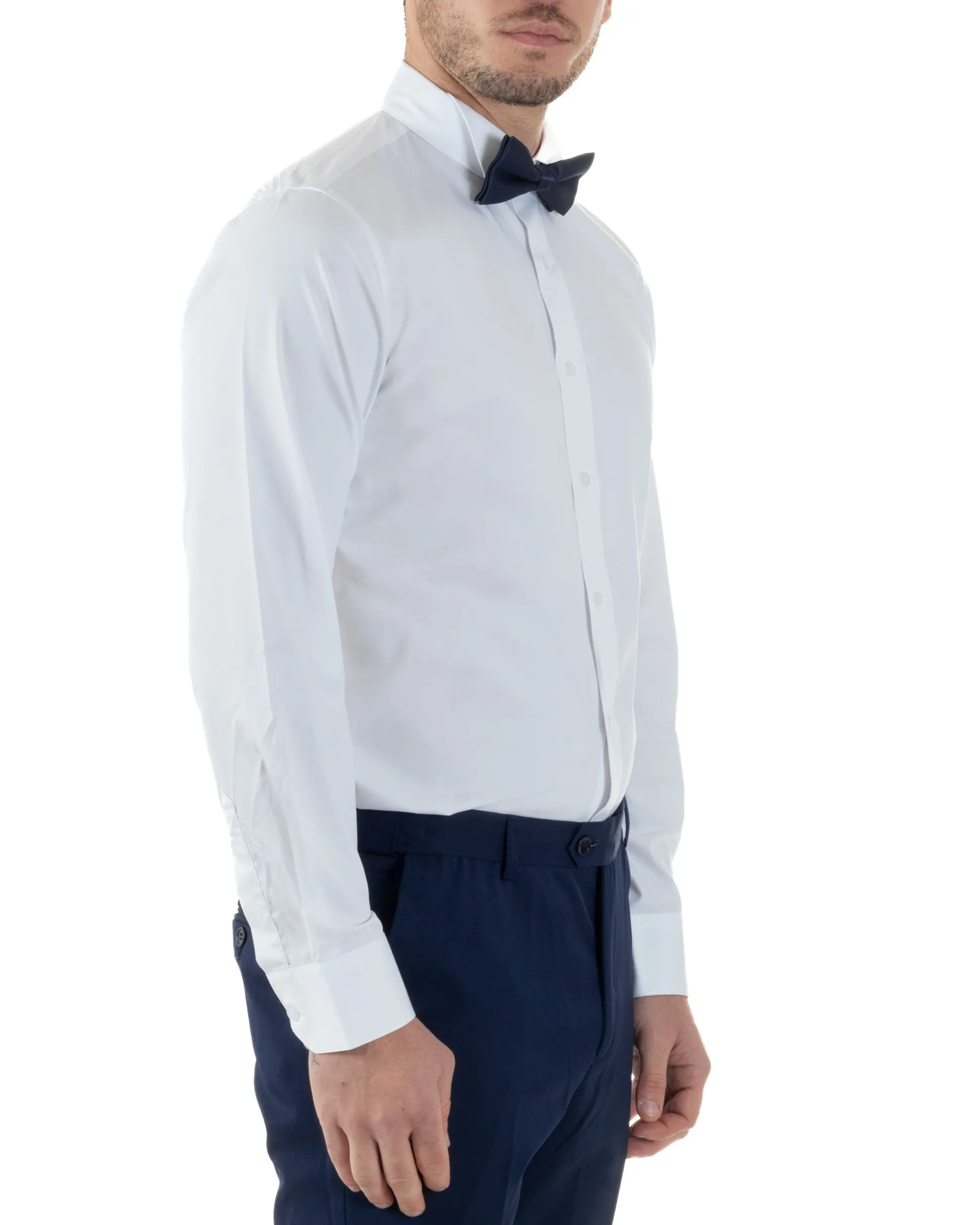 Camicia Uomo Da Smoking Collo Diplomatico Slim Fit Basic Bianco C2951A