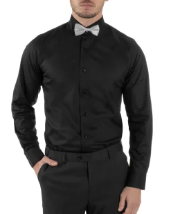 Camicia Uomo Da Smoking Collo Diplomatico Slim Fit Basic Nero C2952A