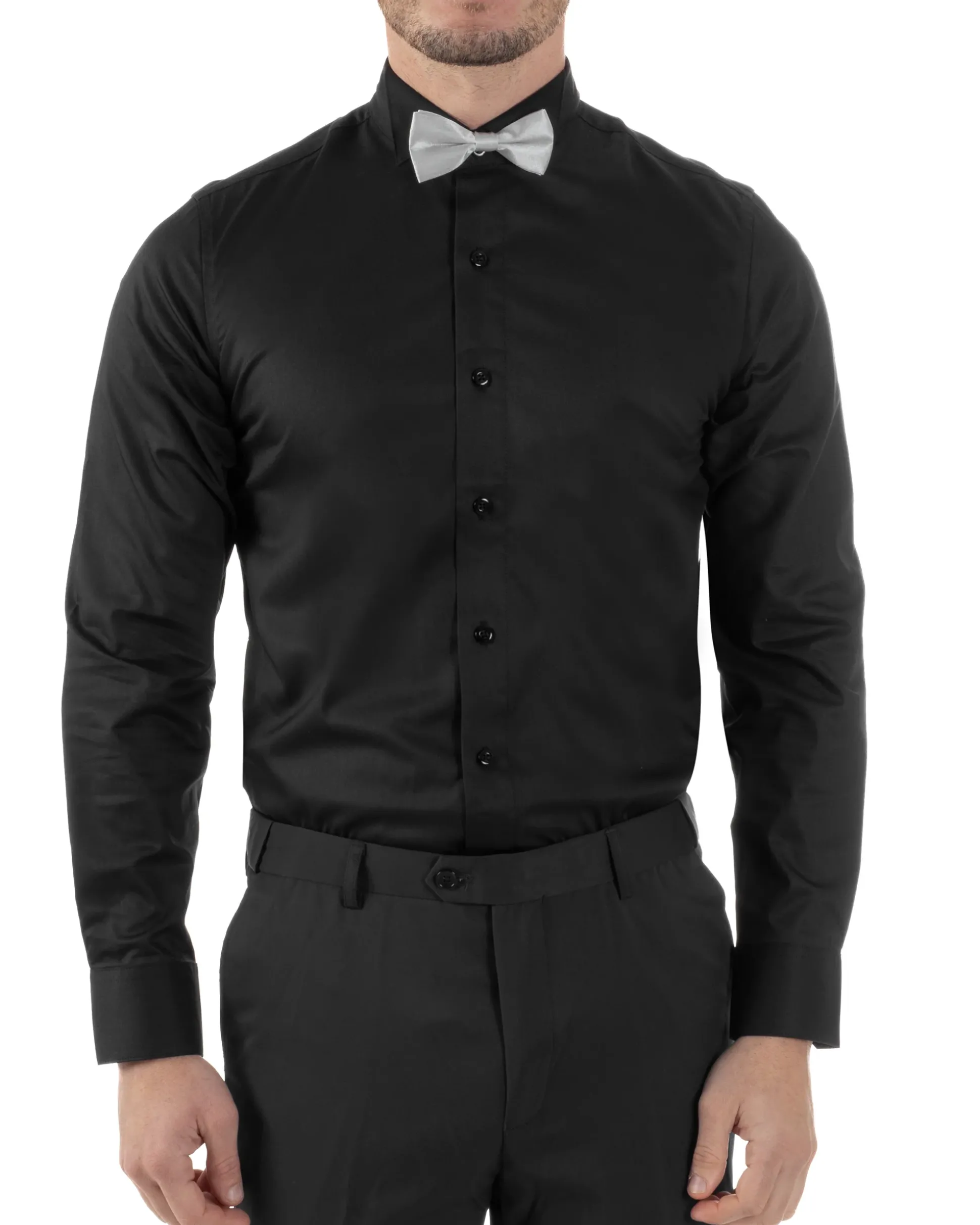 Camicia Uomo Da Smoking Collo Diplomatico Slim Fit Basic Nero C2952A