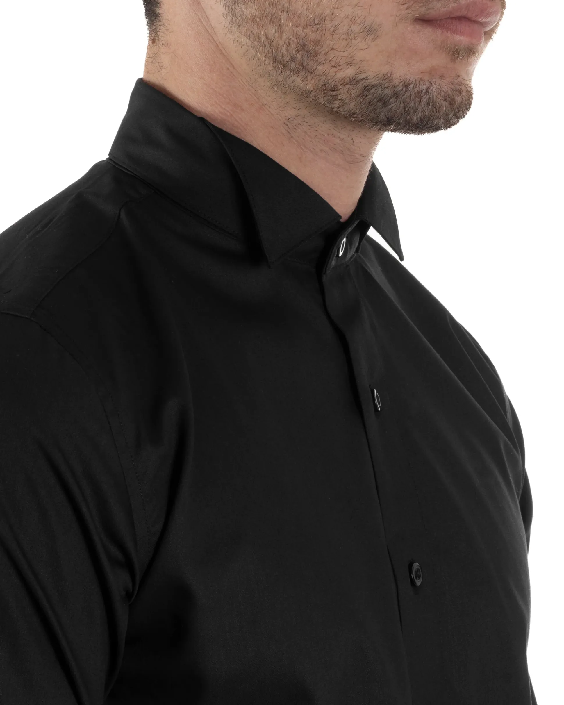 Camicia Uomo Da Smoking Collo Diplomatico Slim Fit Basic Nero C2952A
