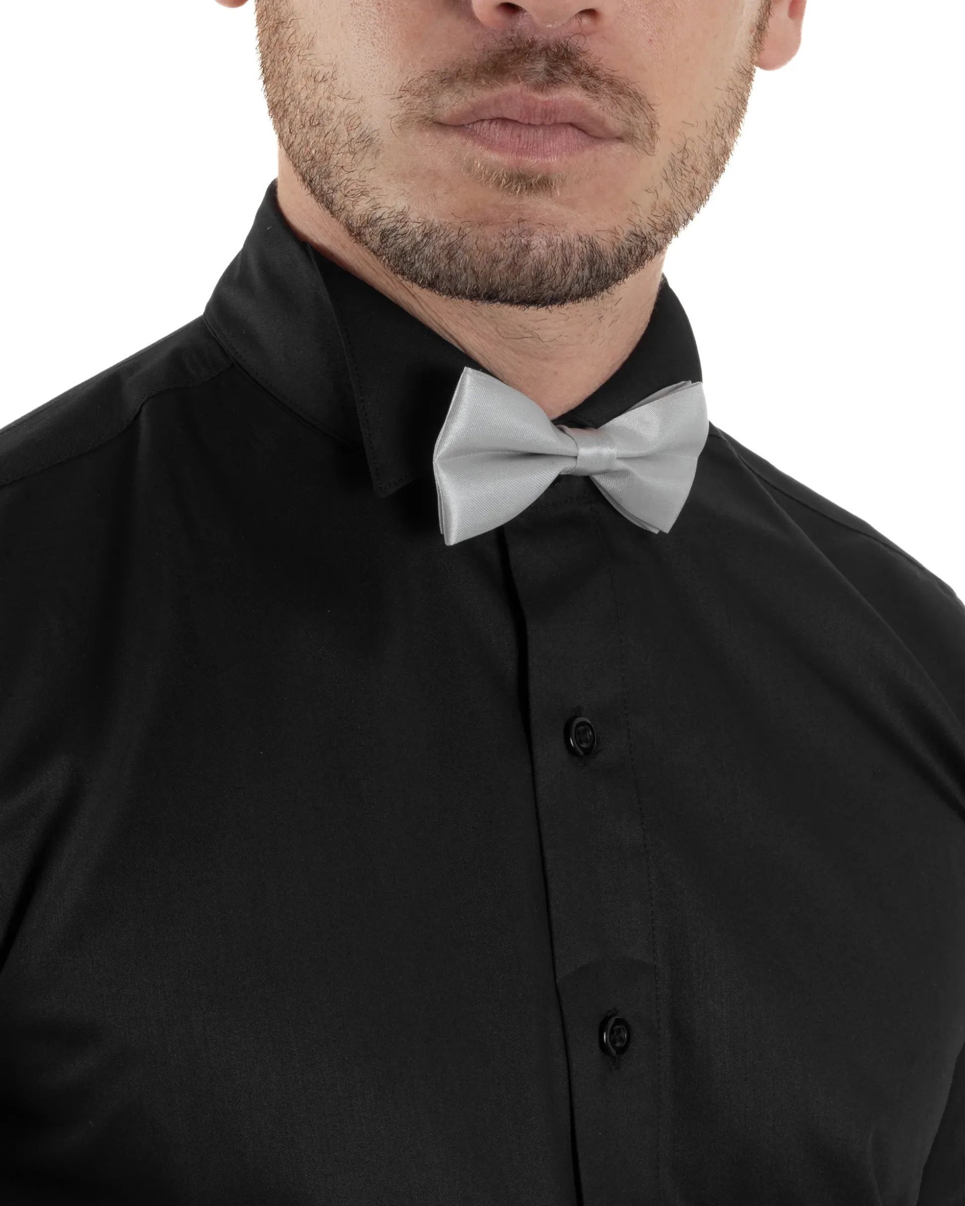 Camicia Uomo Da Smoking Collo Diplomatico Slim Fit Basic Nero C2952A