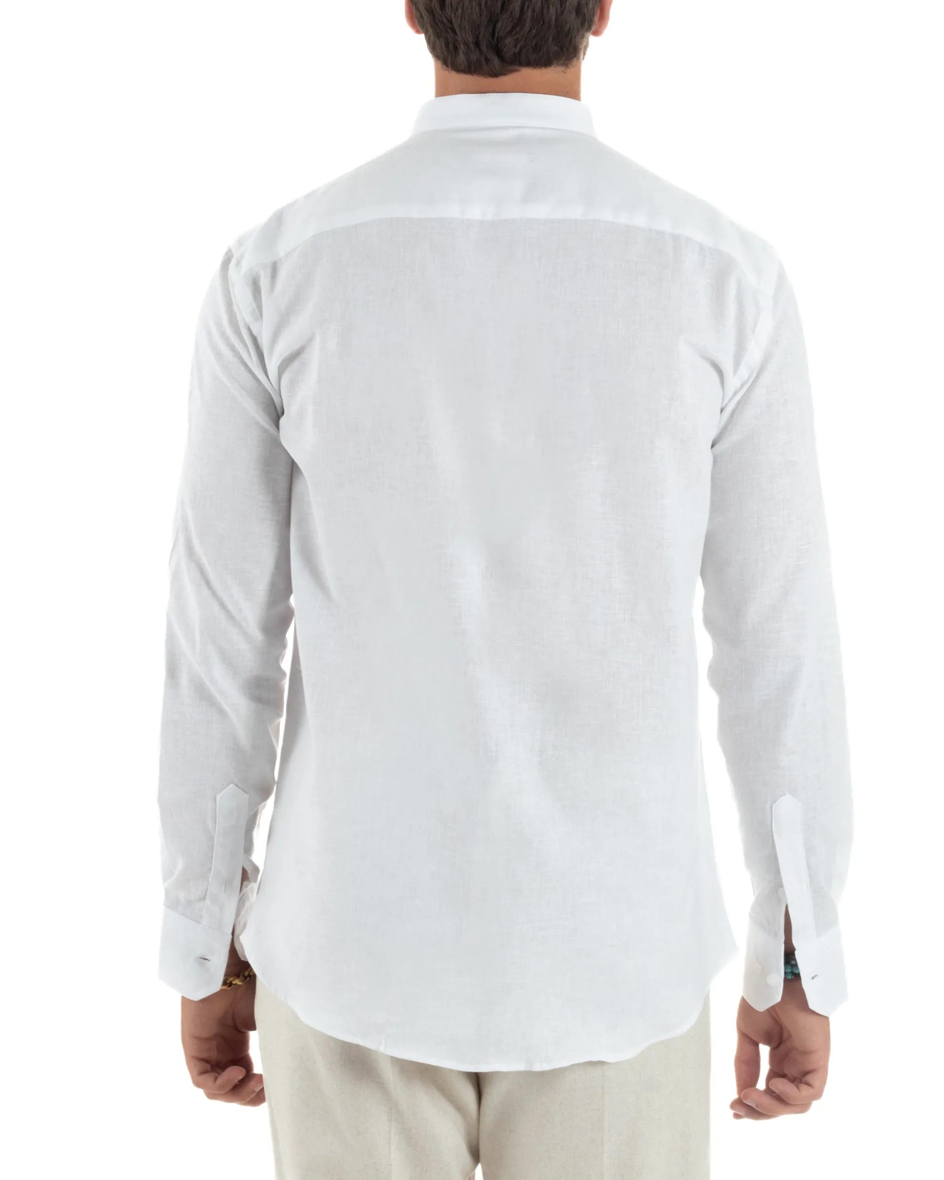 Camicia Uomo Lino Collo Coreano Sartoriale Basic Bianco C3002A