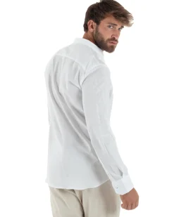 Camicia Uomo Lino Collo Coreano Sartoriale Basic Bianco C3002A