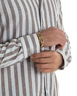 Camicia uomo lino collo francese rigata larga marrone GIOSAL-C3087A