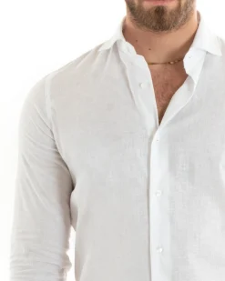 Camicia uomo lino collo francese sartoriale casual bianco GIOSAL-C2711A