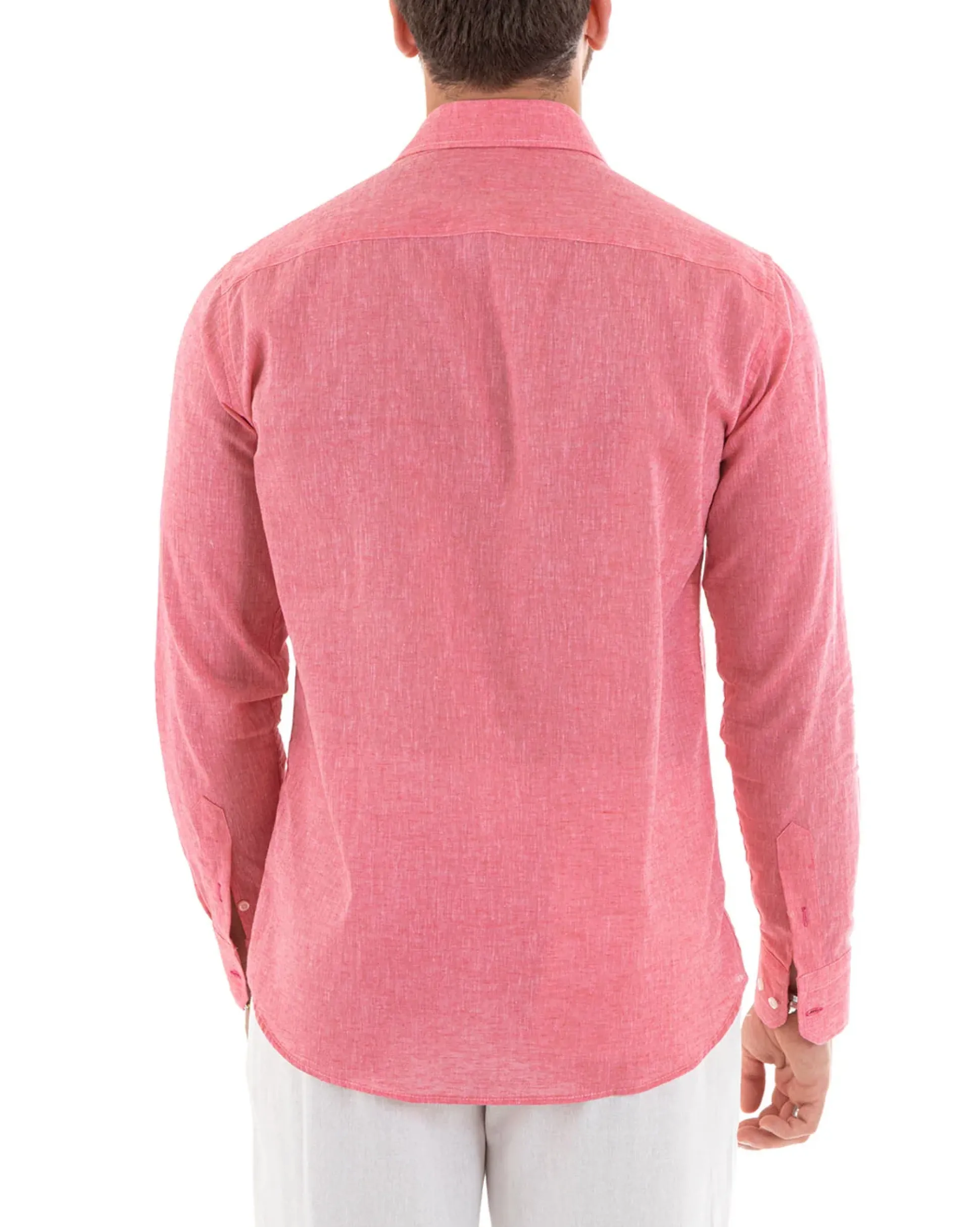 Camicia Uomo Lino Collo Francese Sartoriale Corallo Melangiata C2680A