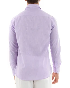 Camicia Uomo Lino Collo Francese Sartoriale Lilla Melangiata C2877A