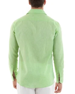 Camicia Uomo Lino Collo Francese Sartoriale Verde Acido Melangiata C2683A