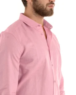 Camicia Uomo Lino Collo Francese Sartoriale Rosa C2725A
