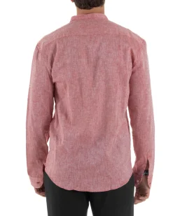Camicia Uomo Lino Sartoriale Collo Coreano Melangiata Rosso C3003A