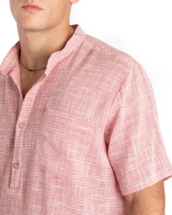 Camicia Uomo Manica Corta Collo Coreano Serafino Melangiata Rosso GIOSAL-CC1166A