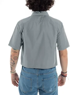 Camicia Uomo Maniche Corte Cropped Taschino Boxy Fit Grigio CC1193A