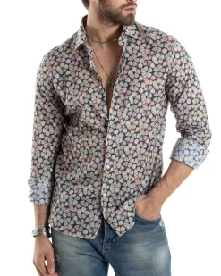 Camicia Uomo Maniche Lunghe Collo Francese Con Colletto Slim Fit Multicolore Fantasia Floreale GIOSAL-C2845A