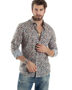 Camicia Uomo Maniche Lunghe Collo Francese Con Colletto Slim Fit Multicolore Fantasia Floreale GIOSAL-C2845A