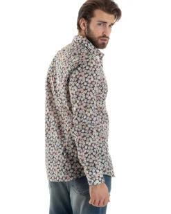 Camicia Uomo Maniche Lunghe Collo Francese Con Colletto Slim Fit Multicolore Fantasia Floreale GIOSAL-C2845A