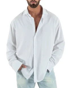 Camicia uomo oversize cotone loose fit collo francese bianco GIOSAL-C3074A