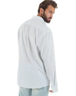 Camicia uomo oversize cotone loose fit collo francese bianco GIOSAL-C3074A