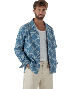 Camicia uomo ricamata allover colletto denim BERNA M-261369