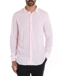 Camicia Uomo Sartoriale Con Colletto Maniche Lunghe Basic Viscosa Morbida Rosa GIOSAL-C2363A