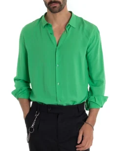 Camicia Uomo Sartoriale Con Colletto Maniche Lunghe Basic Viscosa Morbida Verde GIOSAL-C2365A