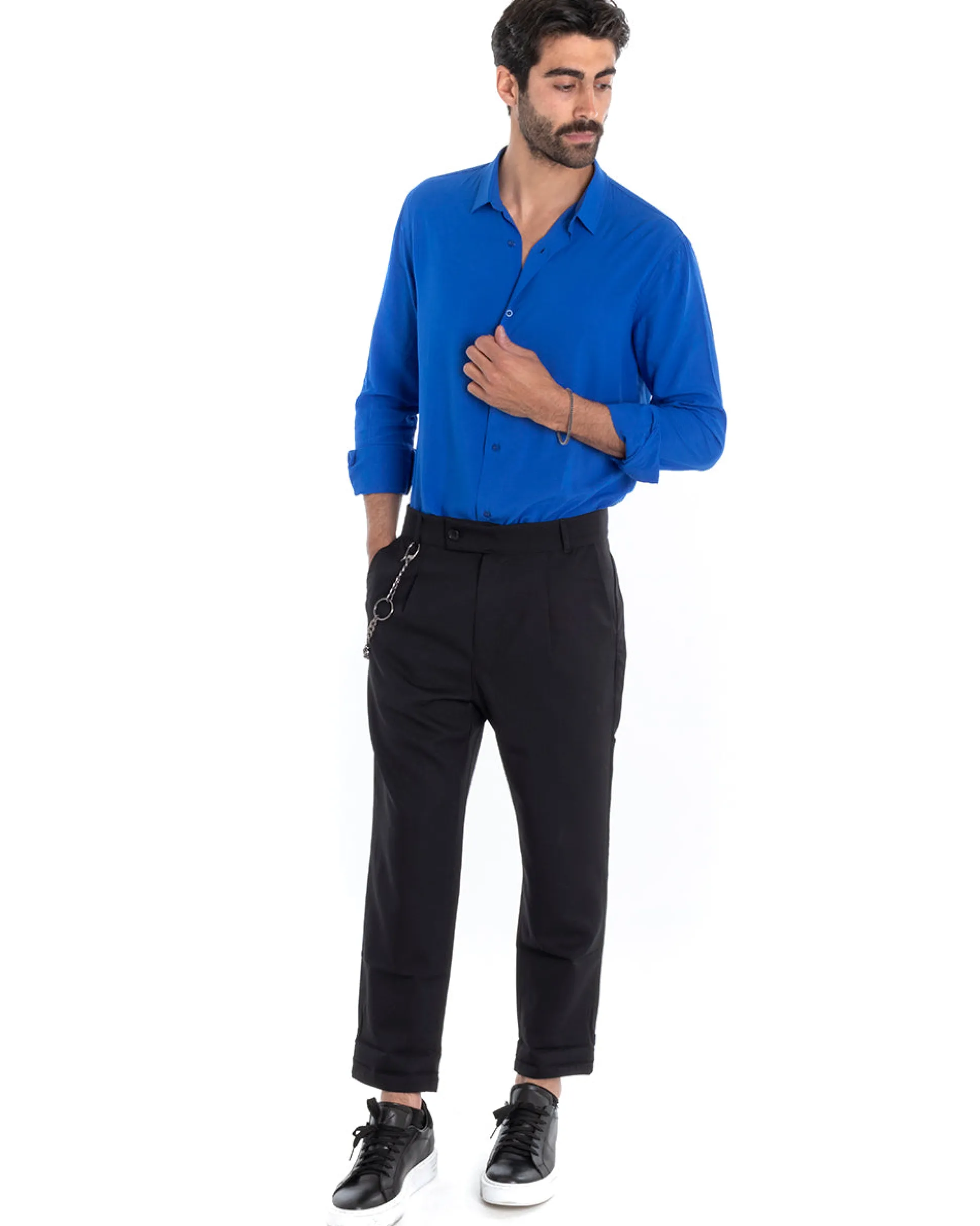 Camicia Uomo Sartoriale Con Colletto Maniche Lunghe Basic Viscosa Morbida Blu Royal GIOSAL-C2362A