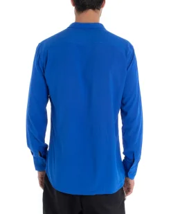 Camicia Uomo Sartoriale Con Colletto Maniche Lunghe Basic Viscosa Morbida Blu Royal GIOSAL-C2362A