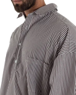 Camicia uomo serafino colletto crop rigata boxy fit tasca marrone GIOSAL-C3084A