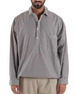 Camicia uomo serafino colletto crop rigata boxy fit tasca marrone GIOSAL-C3084A