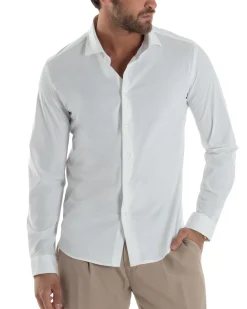 Camicia uomo tessuto no stiro basic colletto semi francese slim fit morbida bianco GIOSAL-C2962A