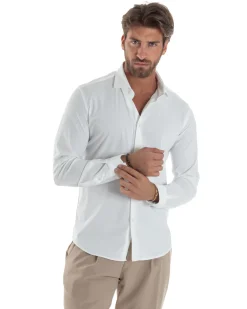 Camicia uomo tessuto no stiro basic colletto semi francese slim fit morbida bianco GIOSAL-C2962A