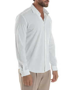 Camicia uomo tessuto no stiro basic colletto semi francese slim fit morbida bianco GIOSAL-C2962A