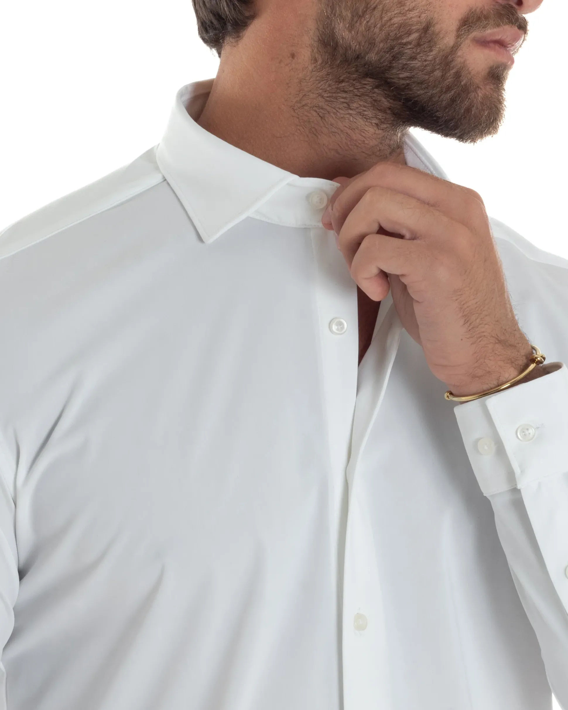 Camicia uomo tessuto no stiro basic colletto semi francese slim fit morbida bianco GIOSAL-C2962A