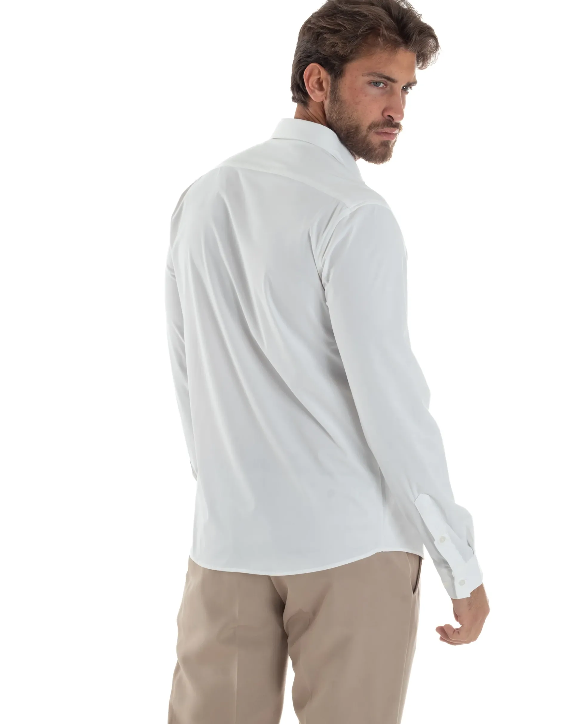 Camicia uomo tessuto no stiro basic colletto semi francese slim fit morbida bianco GIOSAL-C2962A