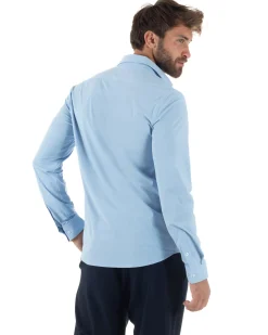 Camicia Uomo Tessuto No Stiro Basic Colletto Semi-Francese Slim Fit Morbida Celeste C2992A