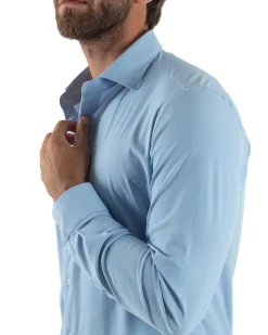 Camicia Uomo Tessuto No Stiro Basic Colletto Semi-Francese Slim Fit Morbida Celeste C2992A