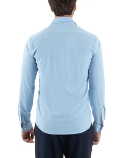 Camicia Uomo Tessuto No Stiro Basic Colletto Semi-Francese Slim Fit Morbida Celeste C2992A