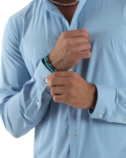 Camicia Uomo Tessuto No Stiro Basic Colletto Semi-Francese Slim Fit Morbida Celeste C2992A
