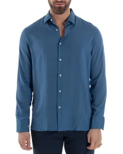 Camicia Uomo Viscosa Morbida Collo Francese Sartoriale Relaxed Fit Ottanio C2927A